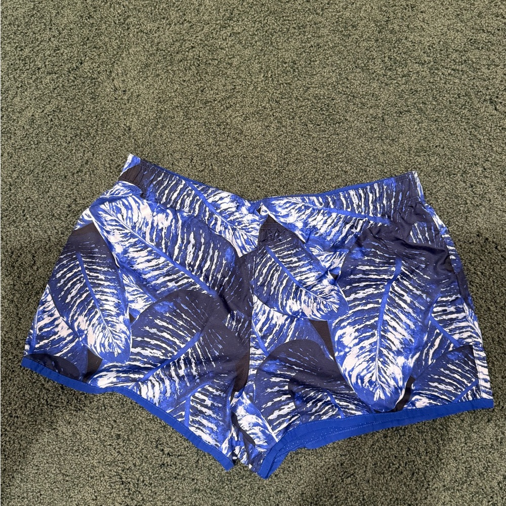 Blue Leaf Print Shorts